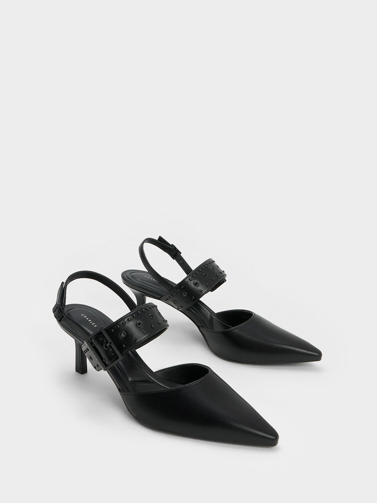 Sepphe Grommet Slingback Pumps, Black, hi-res