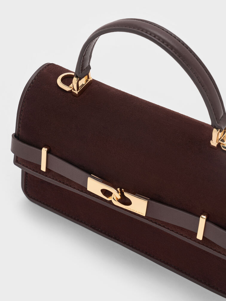 Arlet Recycled Suede Belted Top Handle Bag, Espresso Brown, hi-res