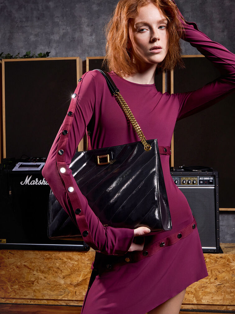 Neva Panelled Chain-Strap Tote Bag, Black, hi-res