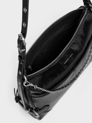 Antonella Chain-Strap Side-Buckle Shoulder Bag, Noir, hi-res