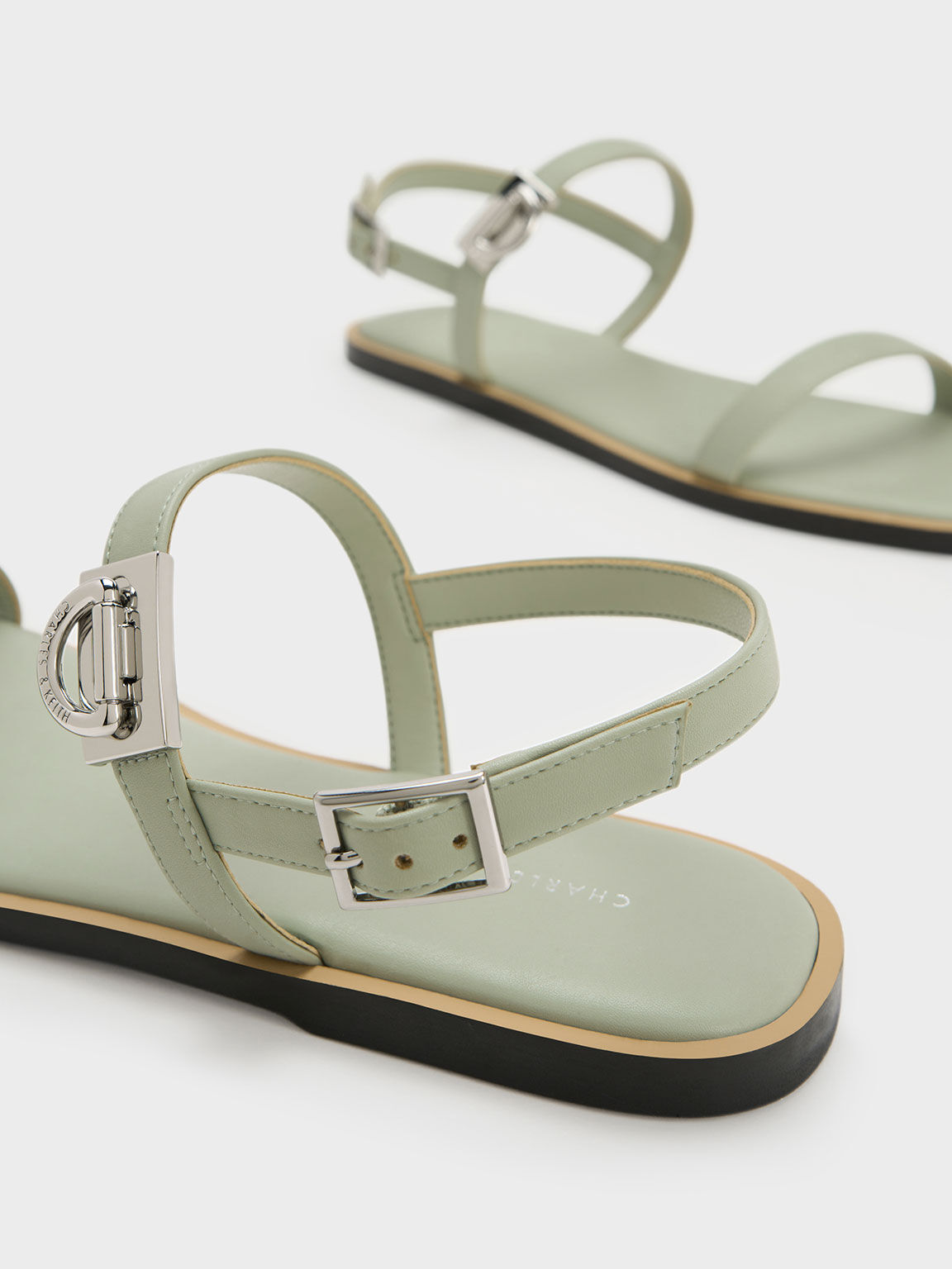 Double Metallic Buckle Sandals Sage Green