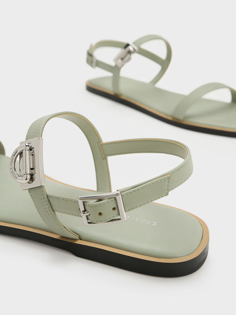 Double Metallic Buckle Sandals, Sage Green, hi-res