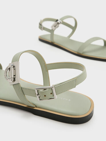 Double Metallic Buckle Sandals, Sage Green, hi-res