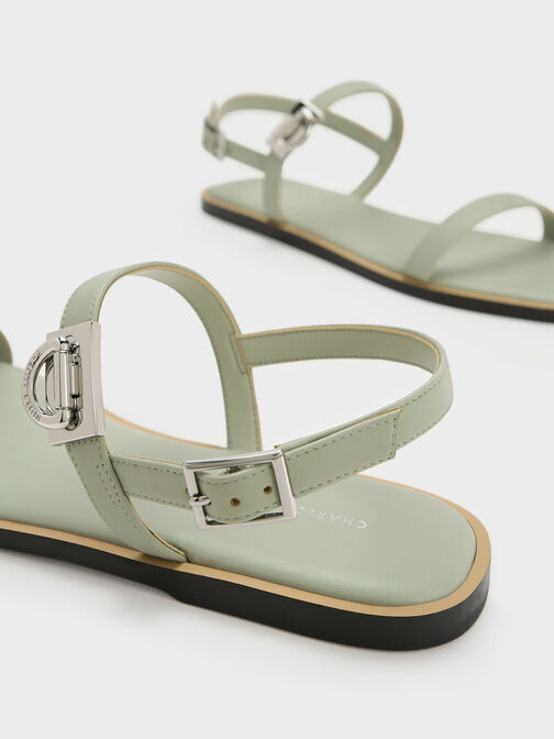 Double Metallic Buckle Sandals, Sage Green, hi-res