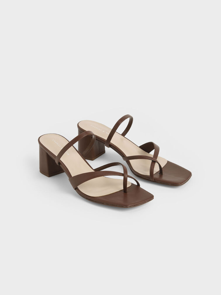 Block Heel Toe Loop Sandals, Brown, hi-res