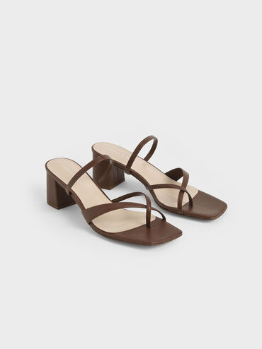 Block Heel Toe Loop Sandals, Brown, hi-res
