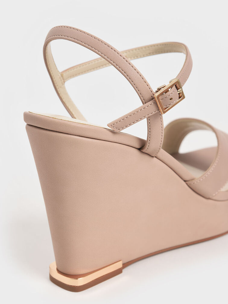 Asymmetric Strap Platform Wedges, Nude, hi-res