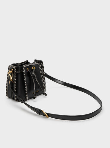 Circe Stitch-Trim Bucket Bag, Black, hi-res