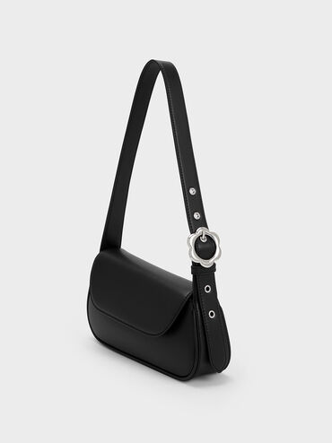 Petra Asymmetrical Front Flap Bag, Black, hi-res