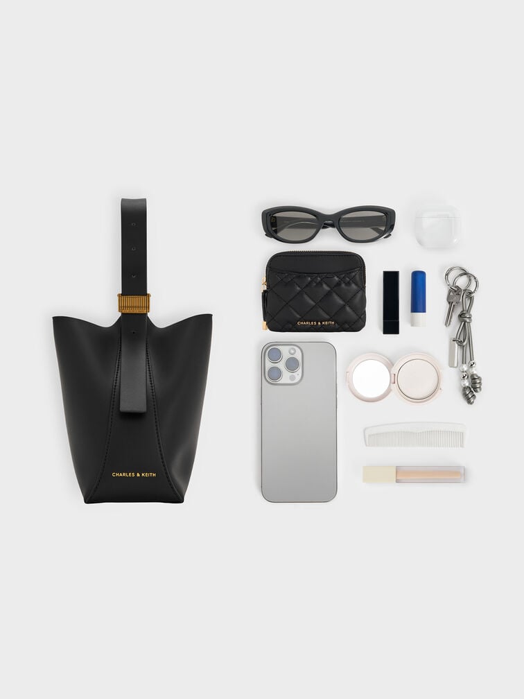 Edna Bucket Bag, Black, hi-res