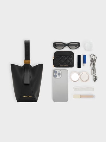 Edna Bucket Bag, Black, hi-res