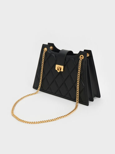 Cressida Quilted Trapeze Chain Bag, Black, hi-res