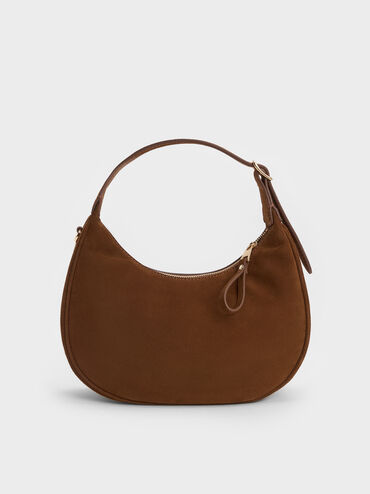 Vega Faux Suede Hobo Bag, Pecan Brown, hi-res