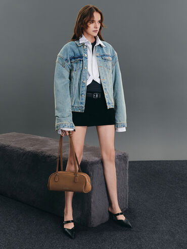 Nelly Recycled Suede Elongated Shoulder Bag, Mocha Brown, hi-res