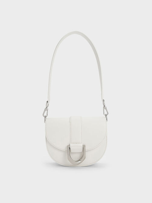 Mini Gabine Leather Saddle Bag, White, hi-res