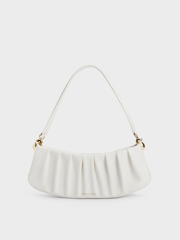 Aldora Ruched Shoulder Bag, White, hi-res
