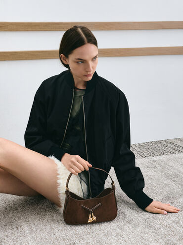 Mila Recycled Suede Shoulder Bag, Espresso Brown, hi-res