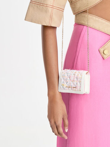 Micaela Tweed Card Holder, White, hi-res