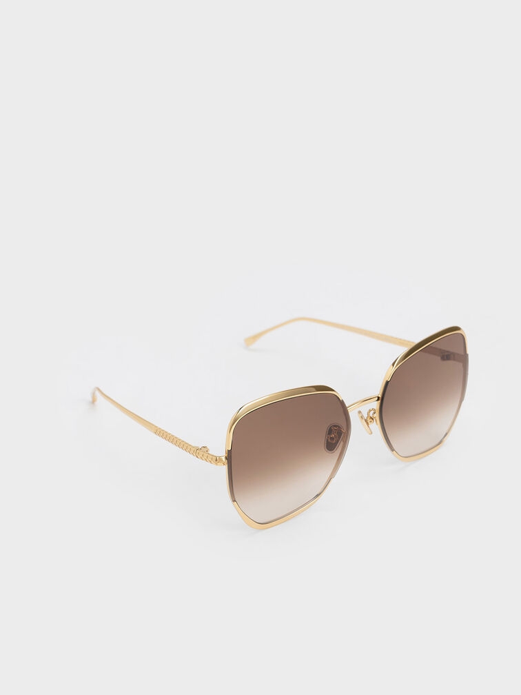 Braided Temple Butterfly Sunglasses, Gold, hi-res