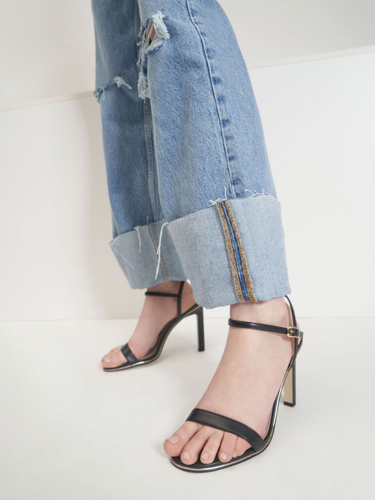 Back Strap Heeled Sandals, Black, hi-res