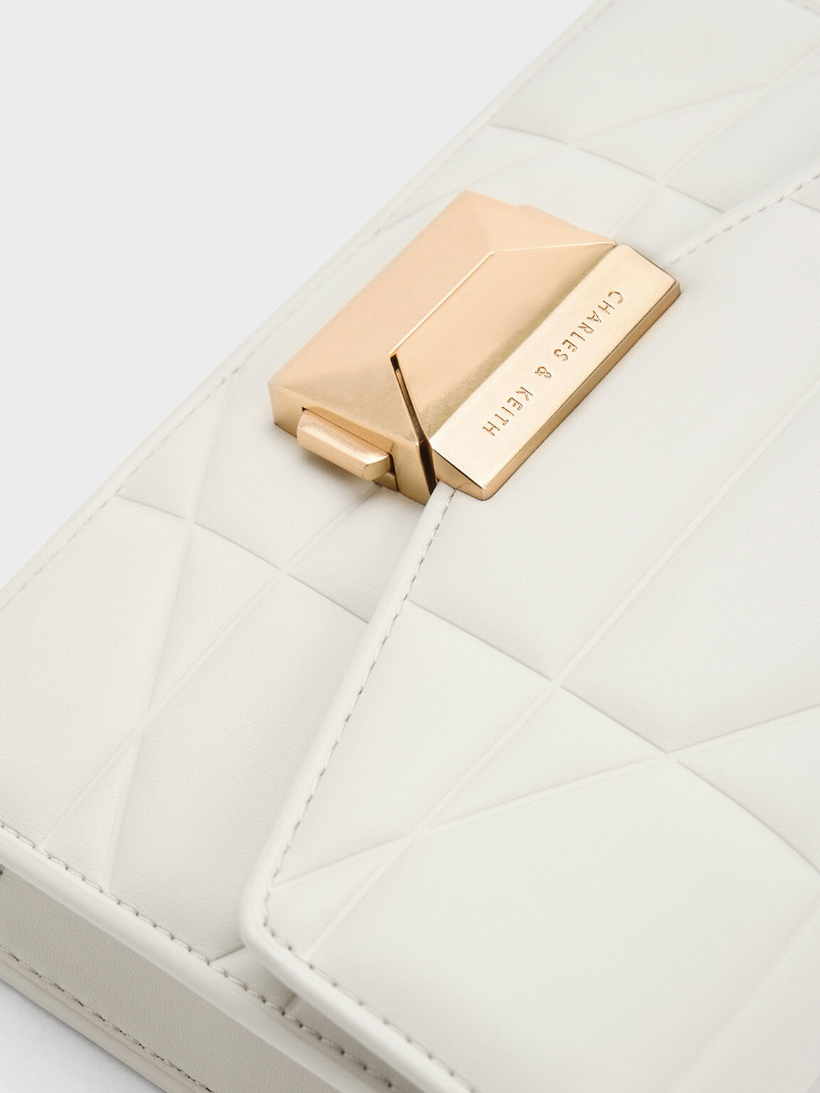 Blanche Chevron Chain Strap Clutch White