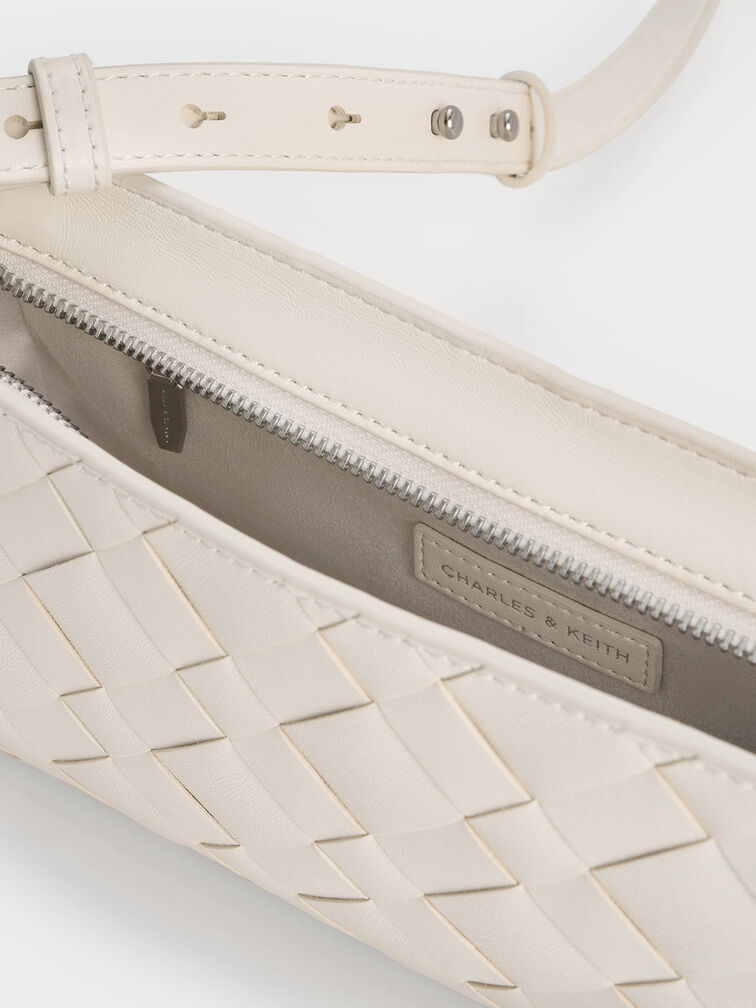 Ivette Woven Elongated Shoulder Bag, Cream, hi-res