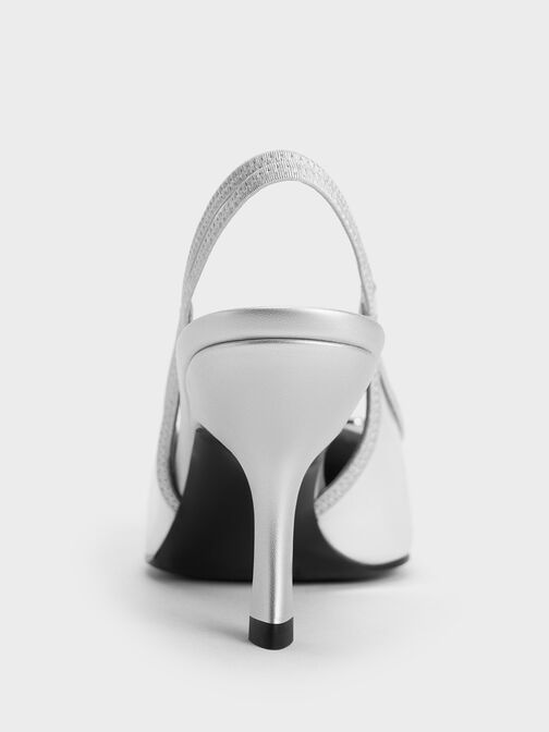 Anita Metallic Buckled Pointed-Toe Slingback Pumps, Silver, hi-res