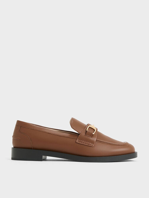 Metallic-Accent Loafers, Cognac, hi-res