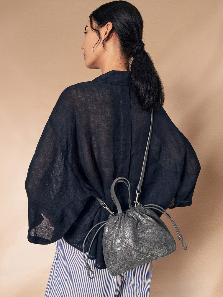 Mini Bethel Metallic Denim Tote Bag, Silver Brushed Denim, hi-res