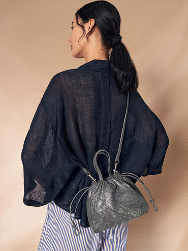 Mini Bethel Metallic Denim Tote Bag, Silver Brushed Denim, hi-res