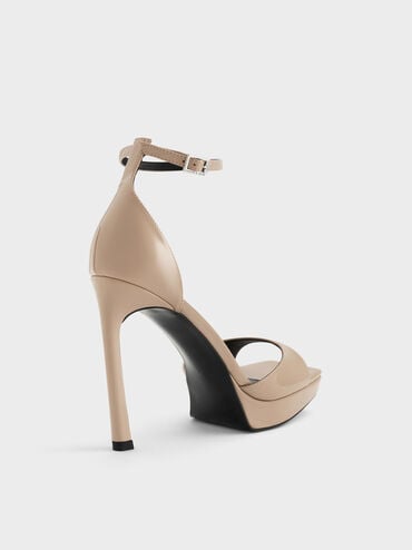 Patent Platform Heeled Sandals, Taupe, hi-res
