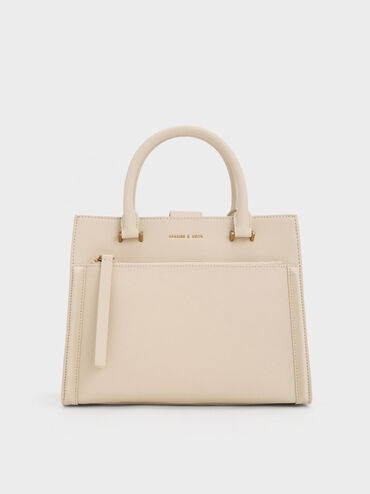 Anwen Structured Tote Bag, Beige, hi-res