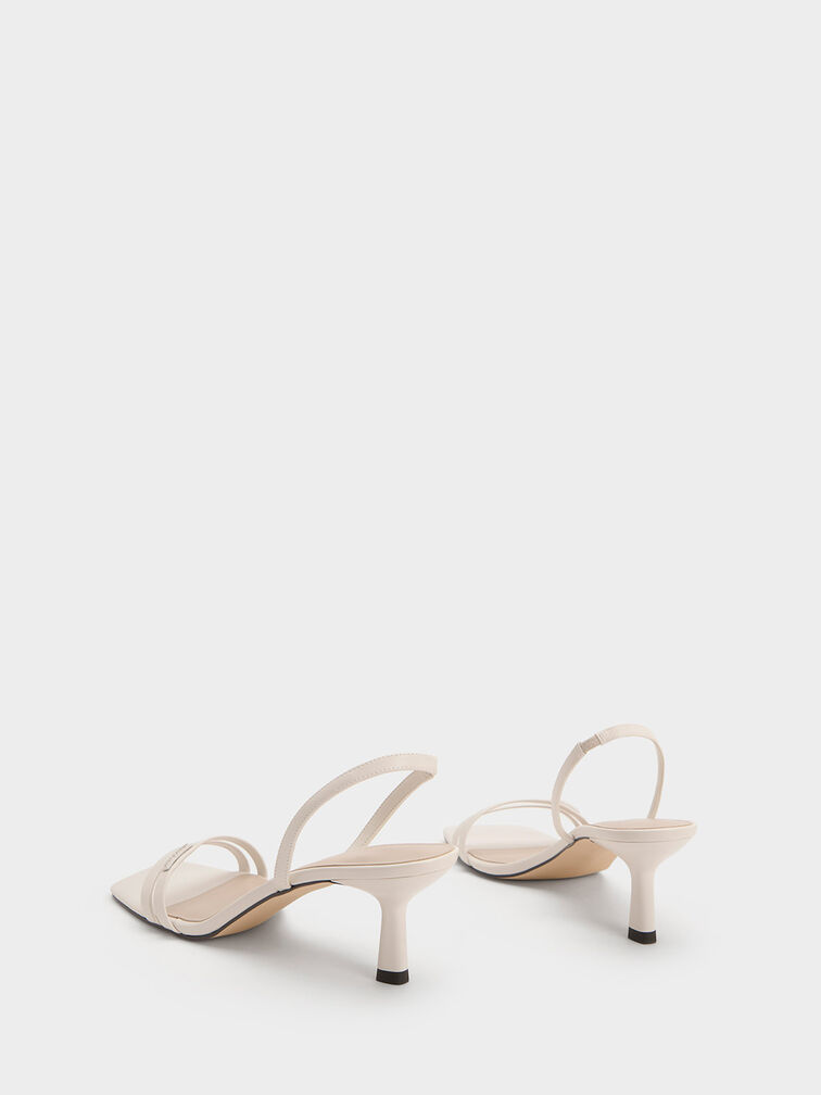 Double Strap Slingback Heeled Sandals, White, hi-res