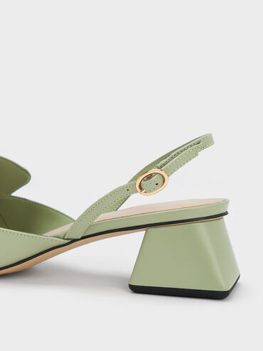 Metallic Bar Slingback Pumps, Sage Green, hi-res