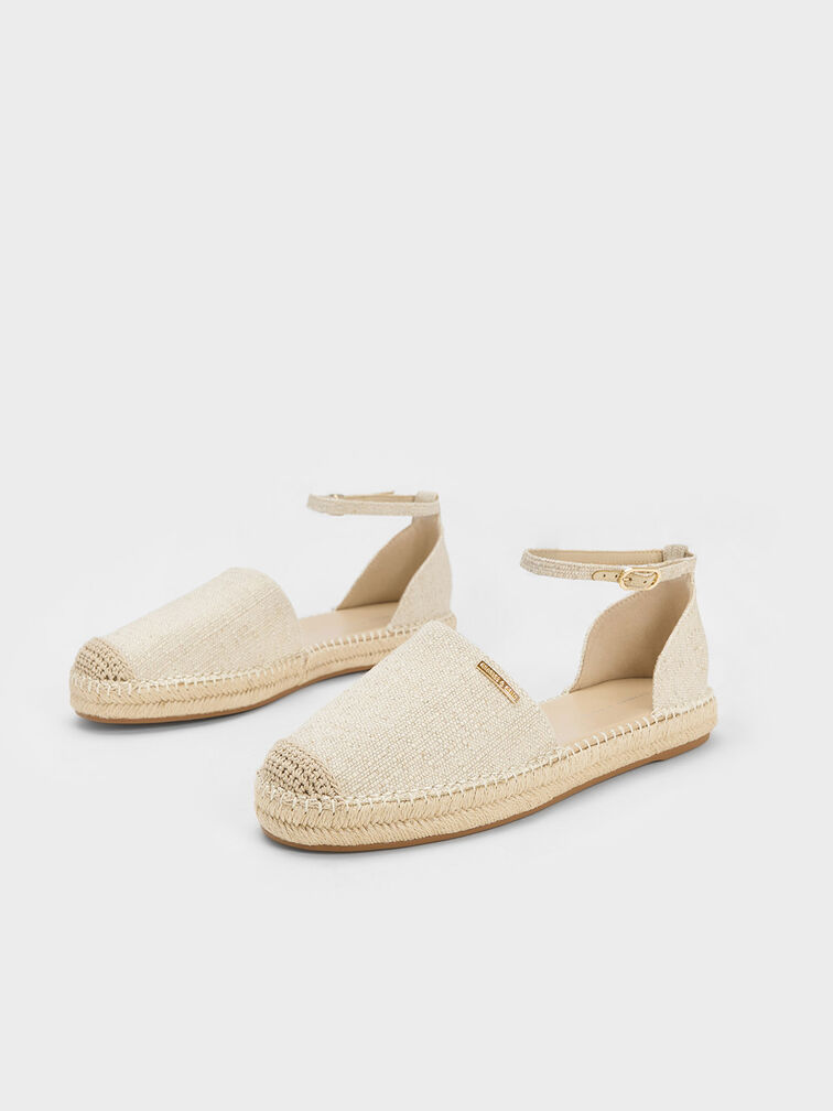 Linen Ankle-Strap Espadrille Flats, Beige, hi-res
