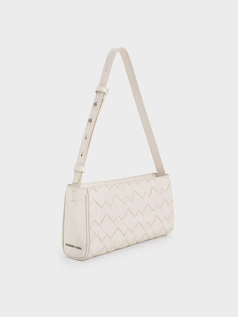 Ivette Woven Elongated Shoulder Bag, Cream, hi-res