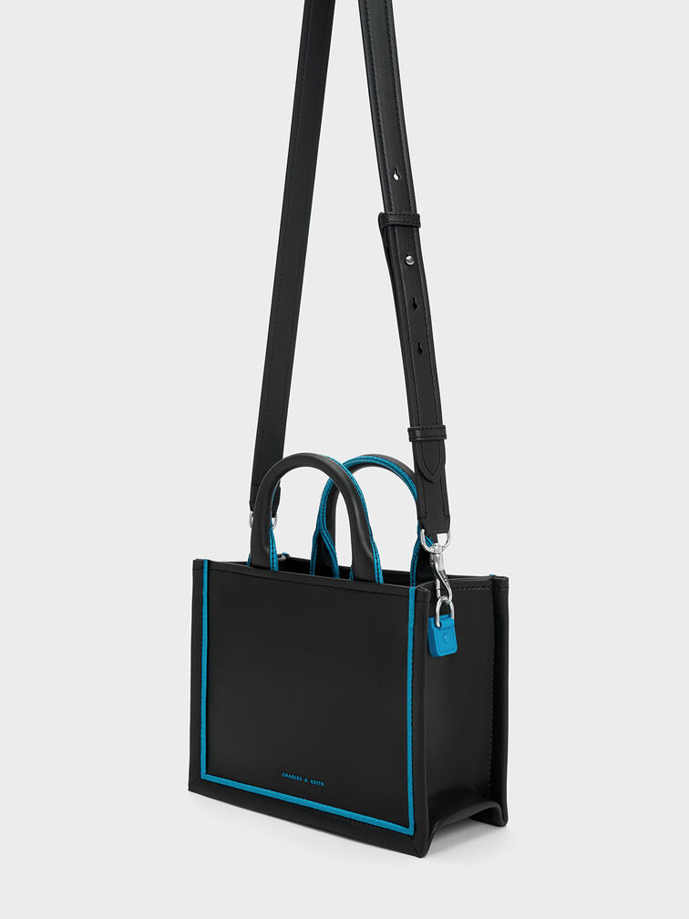 Mini Jump Contrast-Trim Tote Bag, Black, hi-res