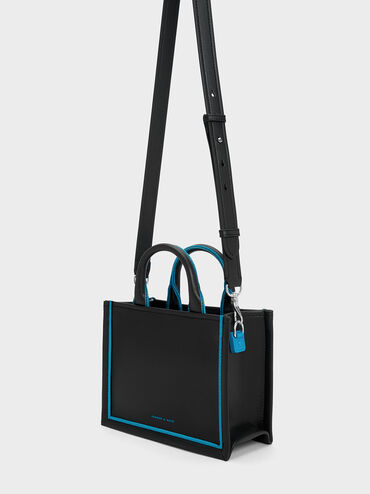 Mini Jump Contrast-Trim Tote Bag, Black, hi-res
