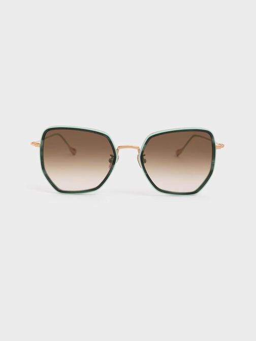 Recycled Acetate Wire-Frame Butterfly Sunglasses, Green, hi-res