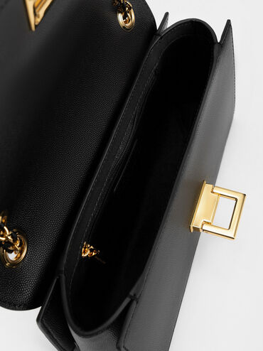 Metallic Accent Front Flap Bag, Black, hi-res