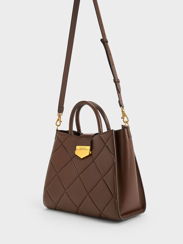 Vertigo Quilted Tote Bag, Dark Brown, hi-res