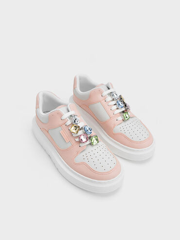 Gem-Embellished Platform Sneakers, Pink, hi-res
