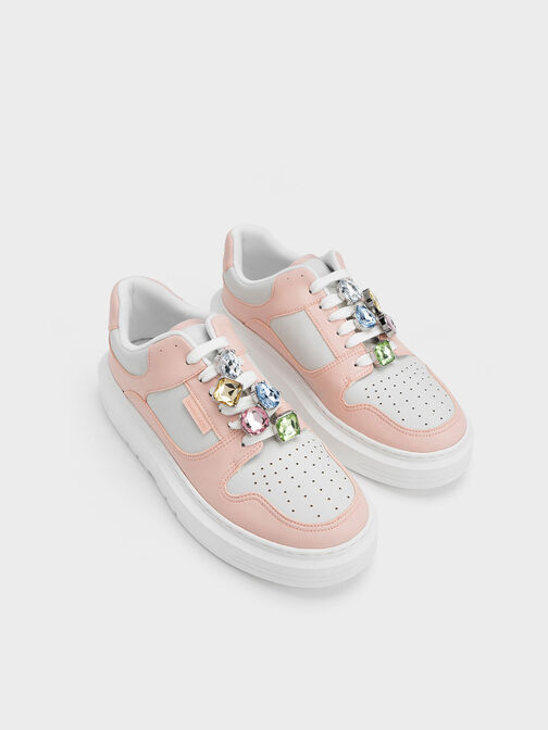 Gem-Embellished Platform Sneakers, Pink, hi-res
