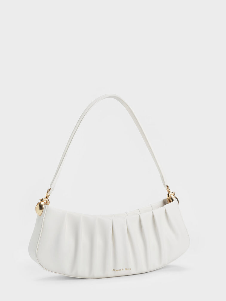 Aldora Ruched Shoulder Bag, White, hi-res