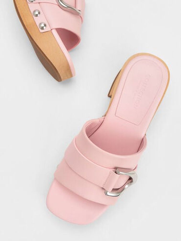 Gabine Studded Leather Open-Toe Clogs, Pink, hi-res