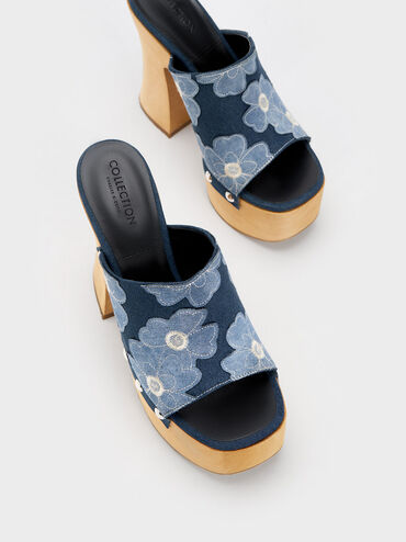 Tabitha Floral Denim Platform Clogs, Blue, hi-res