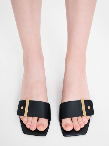 Metallic Accent Square-Toe Wedges, Black, hi-res