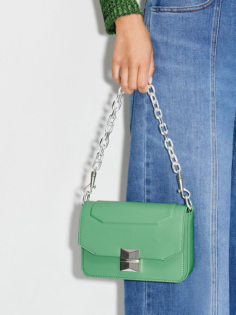Kalinda Metallic Accent Boxy Bag, Green, hi-res