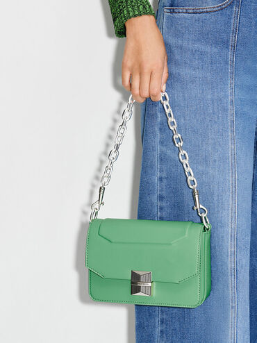 Kalinda Metallic Accent Boxy Bag, Green, hi-res