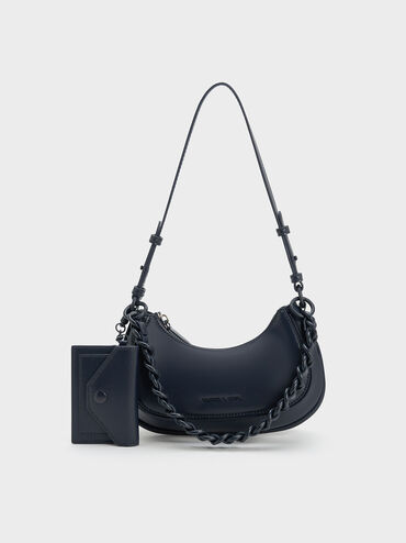 Alouette Curved Shoulder Bag, Navy, hi-res